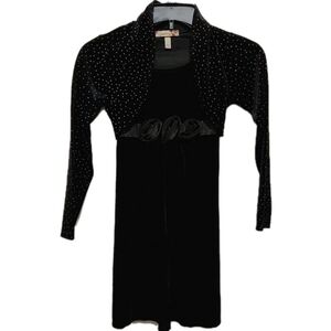 Speechless Girls 7 Black Velvet Dress Faux Jacket Glitter Dots Longsleeve